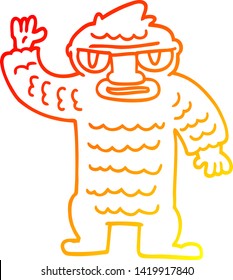 warme Farbverlauf-Linie Zeichnung einer Cartoon großen Yeti
