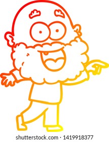 warm gradient line drawing of a cartoon crazy happy man with beard