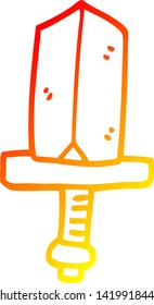 dibujo de línea de degradado cálido de una daga de oro de dibujos animados