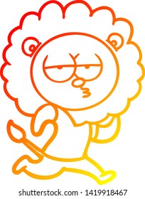 warm gradient line drawing of a cartoon running lion