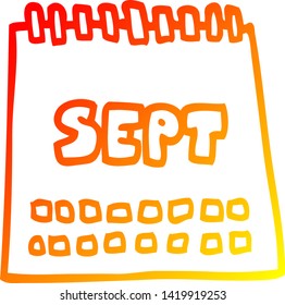 desenho de linha de gradiente quente de um calendário de desenhos animados mostrando o mês de setembro