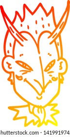 warm gradient line drawing of a cartoon devil face