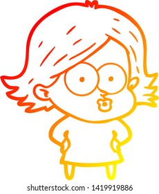 dibujo de línea de gradiente cálido de una niña de dibujos animados