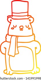 warm gradient line drawing of a cartoon bear