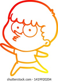 warm gradient line drawing of a cartoon dancing boy