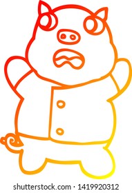dibujo de línea de degradado cálido de un cerdo divertido de dibujos animados