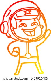 warm gradient line drawing of a cartoon laughing astronaut
