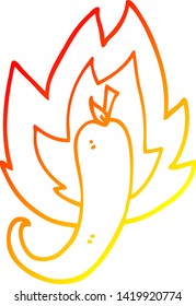 warm gradient line drawing of a cartoon red hot chili