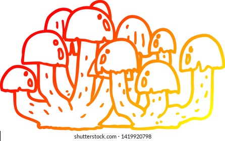 warm gradient line drawing of a cartoon mushroom
