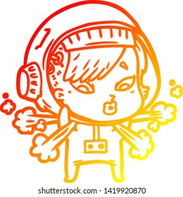 warm gradient line drawing of a cartoon astronaut woman