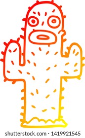 warm gradient line drawing of a cartoon cactus