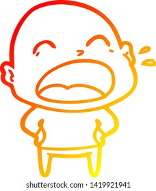 warm gradient line drawing of a cartoon shouting bald man