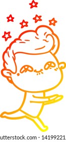 warm gradient line drawing of a cartoon excited man