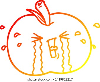 warme Farbverlauf-Linienzeichnung eines Cartoon-Apfels weinen