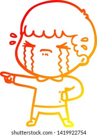 warm gradient line drawing of a cartoon man crying