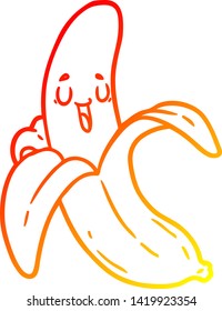 dibujo de línea de gradiente cálido de una banana de dibujos animados