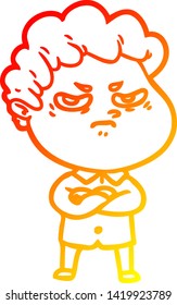 dibujo de línea de gradiente cálido de un hombre enojado