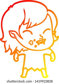 warm gradient line drawing of a cartoon vampire girl with blood on cheek