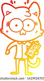 warm gradient line drawing of a cartoon surprised office worker cat