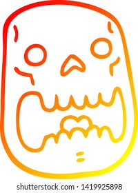 warm gradient line drawing of a cartoon halloween skull