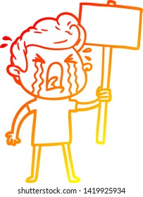 warm gradient line drawing of a cartoon crying man