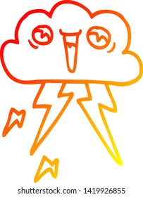 warm gradient line drawing of a cartoon lightening cloud