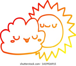 warm gradient line drawing of a cartoon sun and cloud