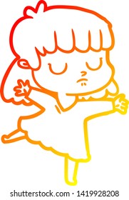 warm gradient line drawing of a cartoon indifferent woman