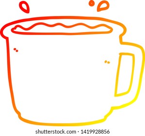 warm gradient line drawing of a cartoon coffee cup