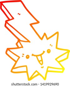 warme Farbverlauf-Linienzeichnung eines Cartoon Blitzschlag