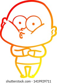 warm gradient line drawing of a cartoon bald man staring