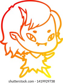 warm gradient line drawing of a cartoon friendly vampire girl