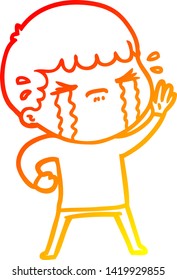 dibujo de línea de degradado cálido de un hombre de dibujos animados llorando