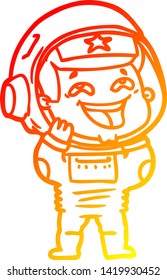 desenho de linha de gradiente quente de um astronauta risonho de desenho animado