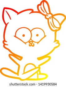 dibujo de línea de degradado cálido de un gato de dibujos animados