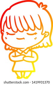 warm gradient line drawing of a cartoon woman