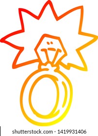 warm gradient line drawing of a cartoon engagement ring