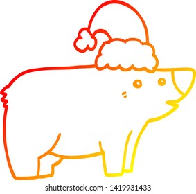 warm gradient line drawing of a cartoon bear wearing christmas hat