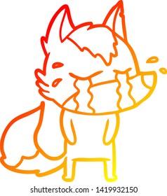 warme Farbverlauf-Linienzeichnung eines Cartoon weinenden Wolf