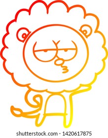 desenho de linha gradiente quente de um leão entediado de desenho animado