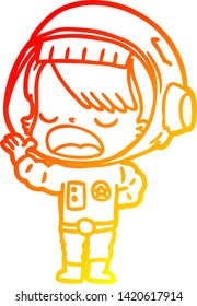 warm gradient line drawing of a cartoon astronaut woman explaining