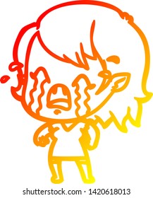 dibujo de línea de gradiente cálido de una niña vampiro que llora una caricatura
