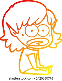 warm gradient line drawing of a cartoon shocked elf girl