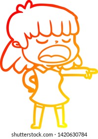 warm gradient line drawing of a cartoon woman talking loudly