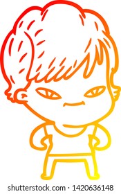 dibujo de línea de degradado cálido de una mujer feliz con dibujos animados