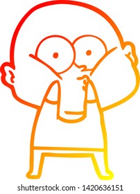 warm gradient line drawing of a cartoon bald man staring