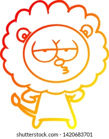 warm gradient line drawing of a cartoon bored lion