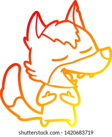 warm gradient line drawing of a cartoon wolf laughing
