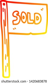 dibujo de línea de gradiente cálido de un signo vendido de la caricatura