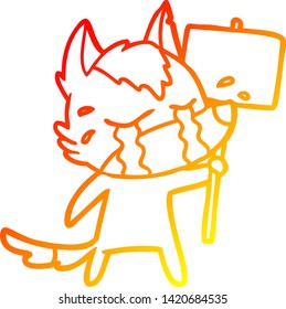 dibujo de línea de gradiente cálido de una caricatura lobo llorando